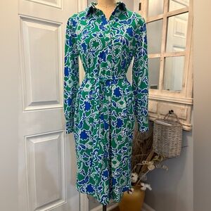 TWRHLL by Christie Brinkley Floral Green and Blue Long‎ Sleeve Midi Dress M Chic